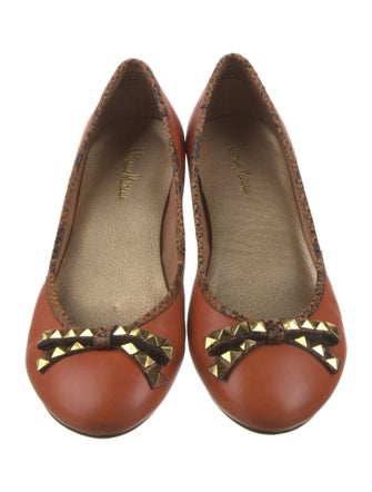Neiman Marcus Leather Bow Accents Ballet Flats