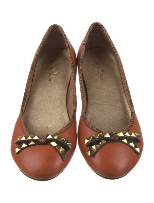 Neiman Marcus Leather Bow Accents Ballet Flats
