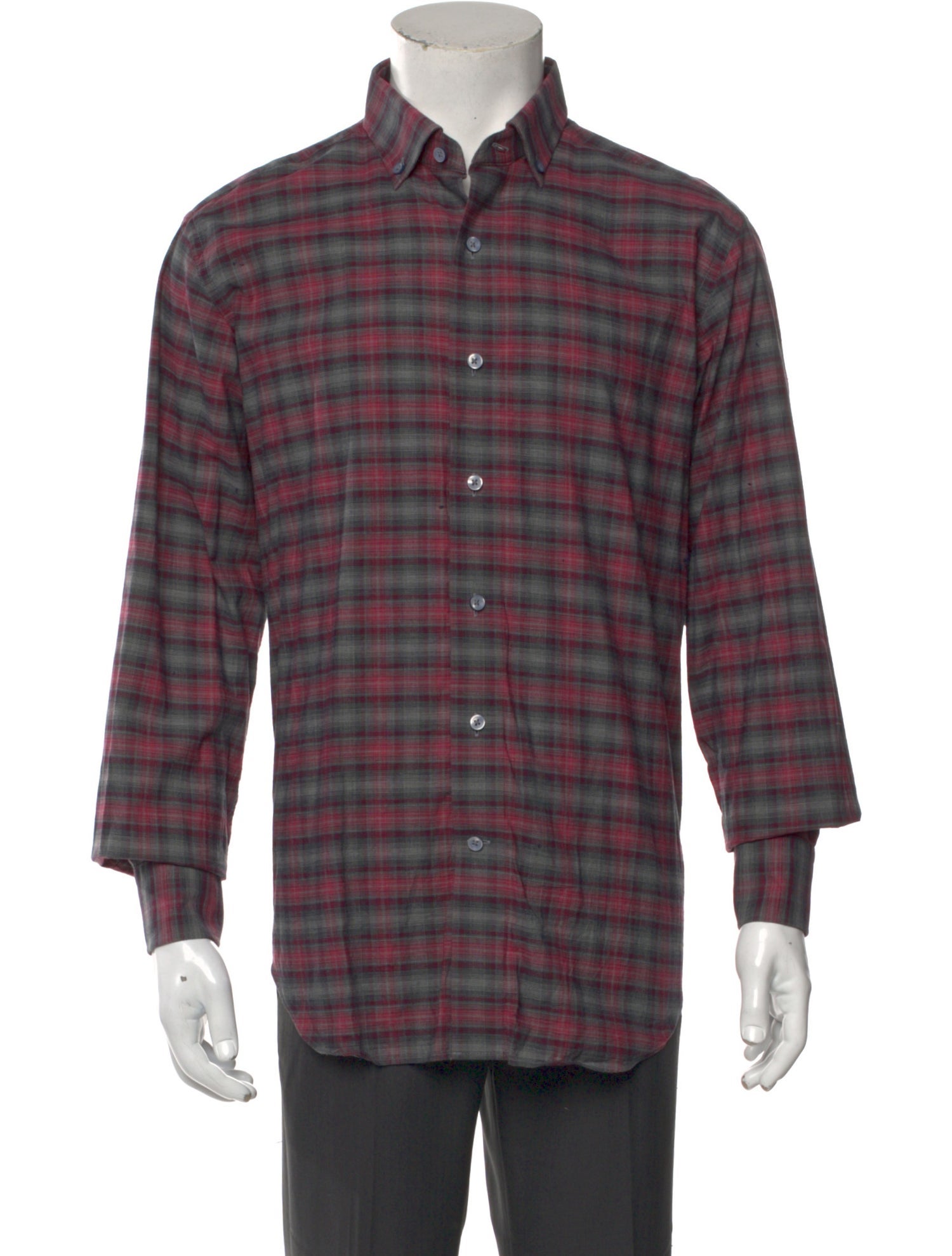 Neiman Marcus Plaid Print Crew Neck Polo Shirt