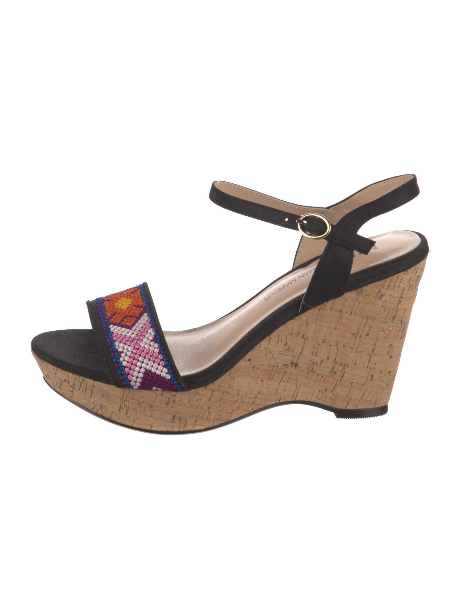 Neiman Marcus Animal Print Embroidered Accent Sandals