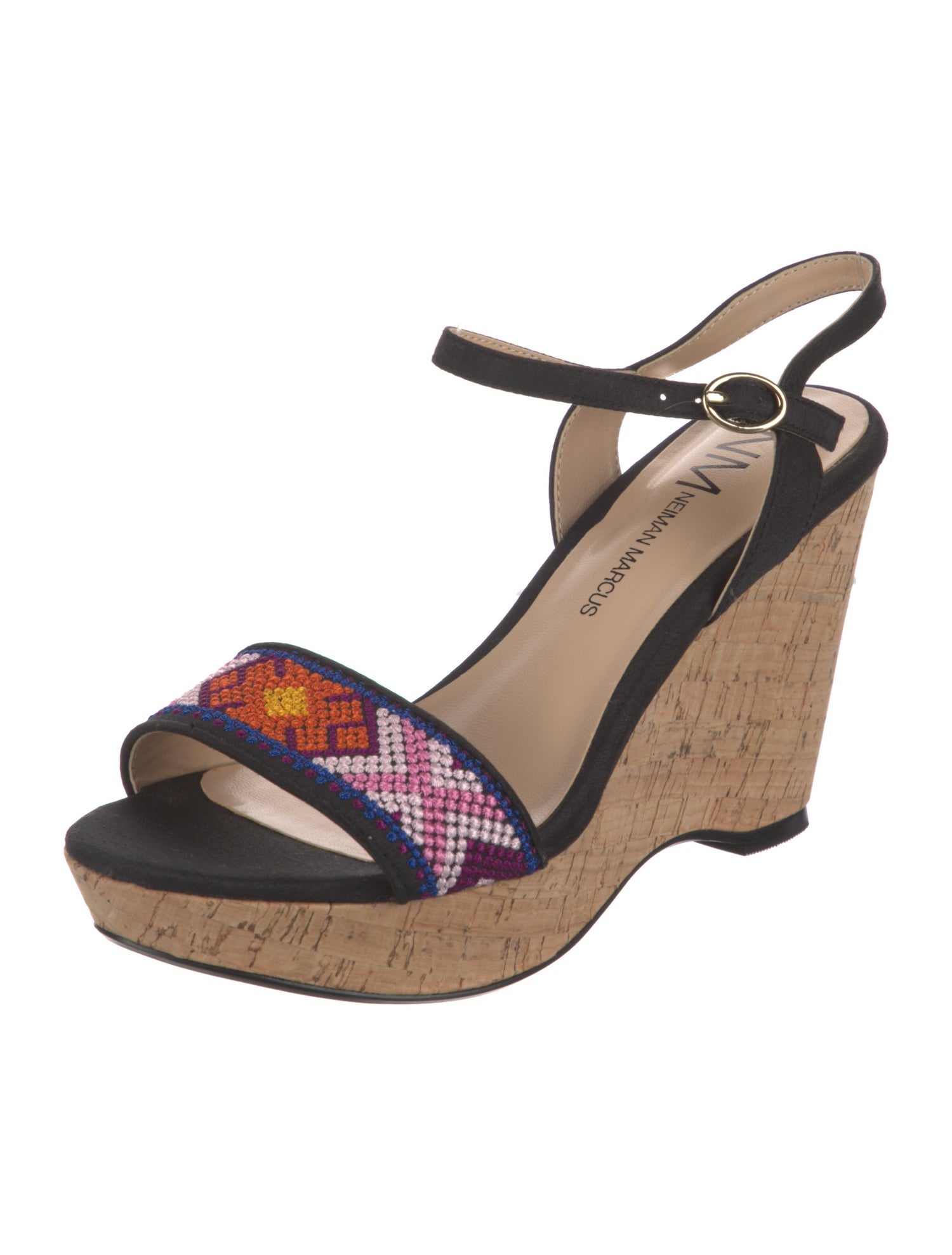 Neiman Marcus Animal Print Embroidered Accent Sandals