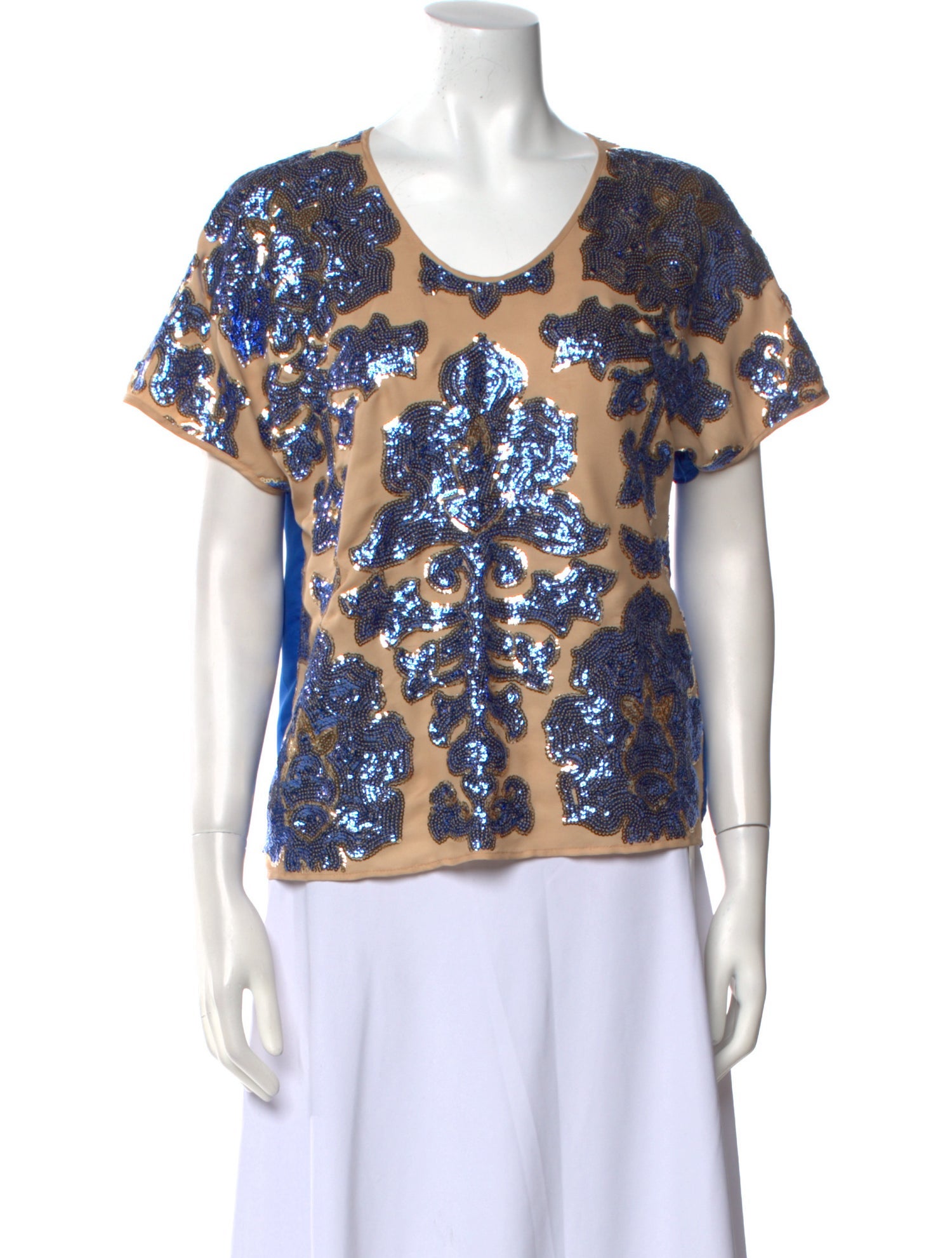 Neiman Marcus Patterned Scoop Neck T-Shirt