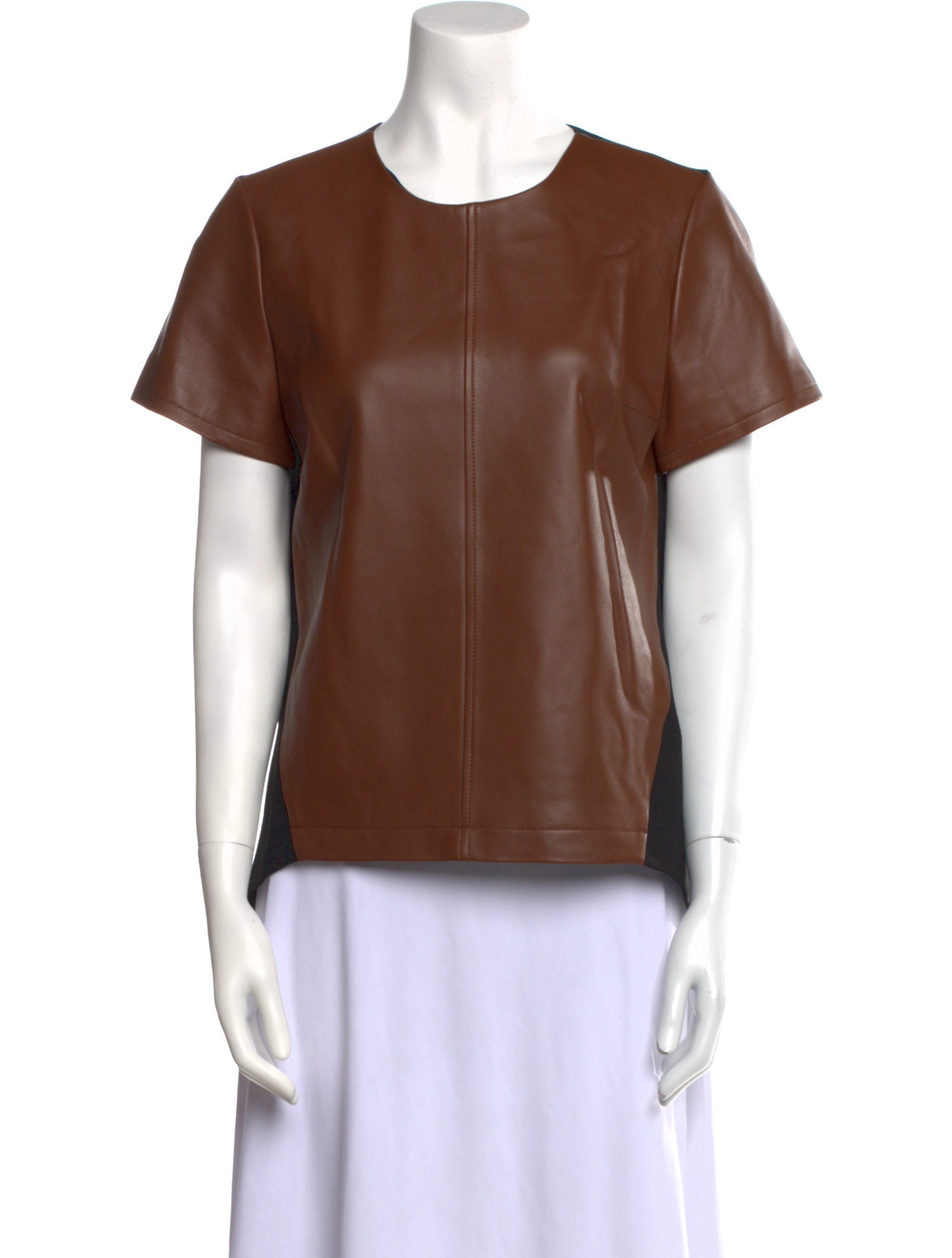 Neiman Marcus Leather Crew Neck T-Shirt w/ Tags