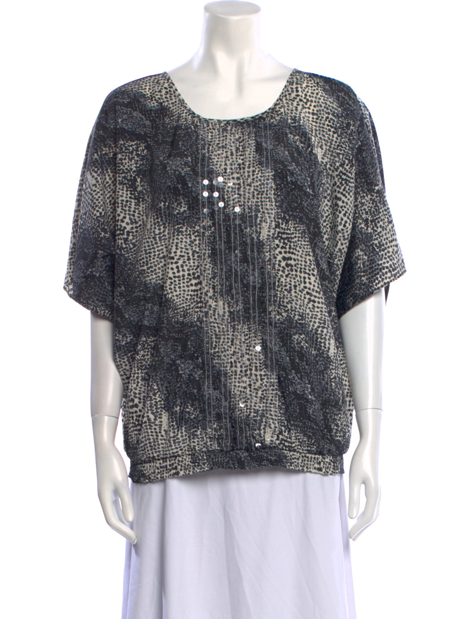 Neiman Marcus Animal Print Scoop Neck Blouse