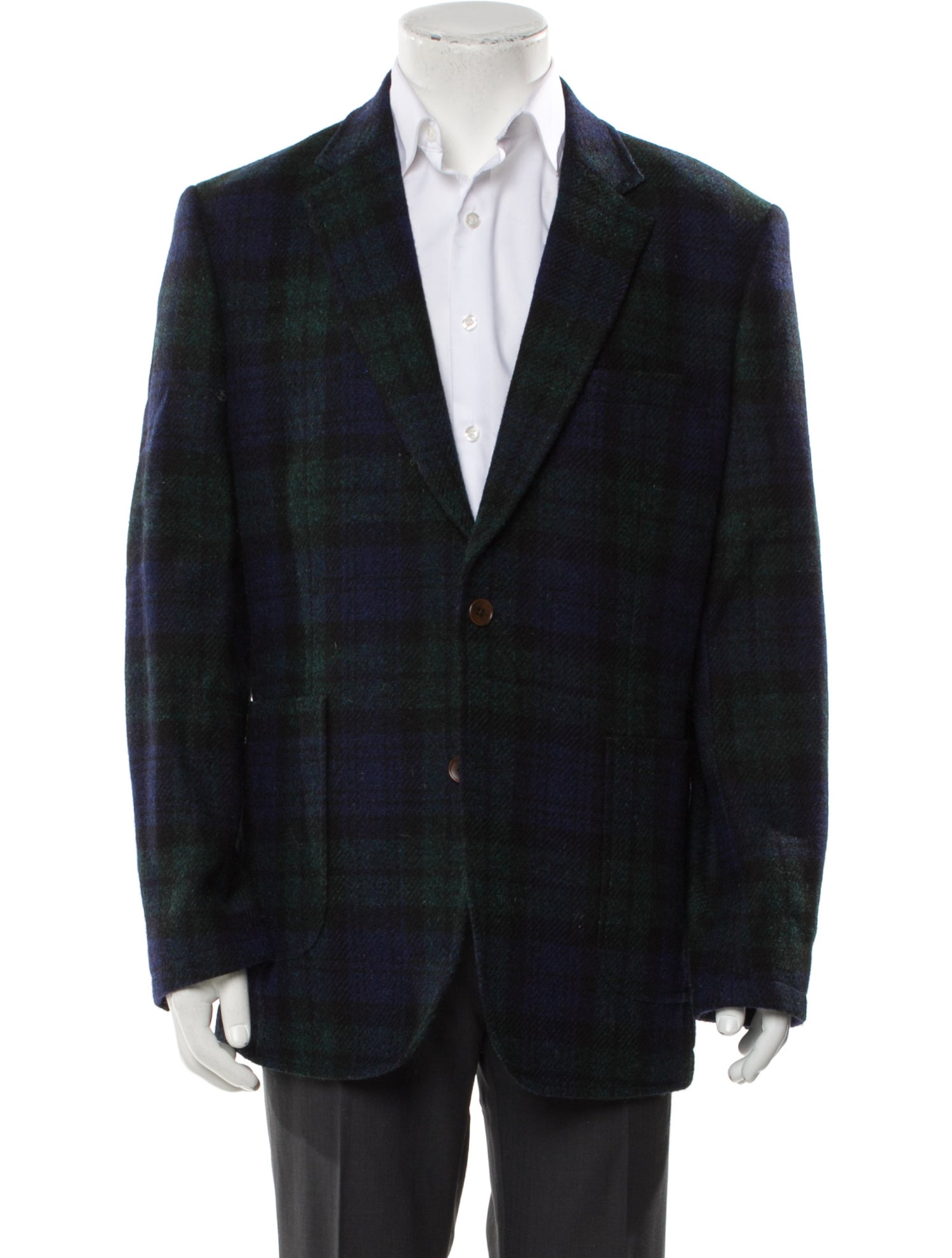 Neiman Marcus Wool Plaid Print Blazer