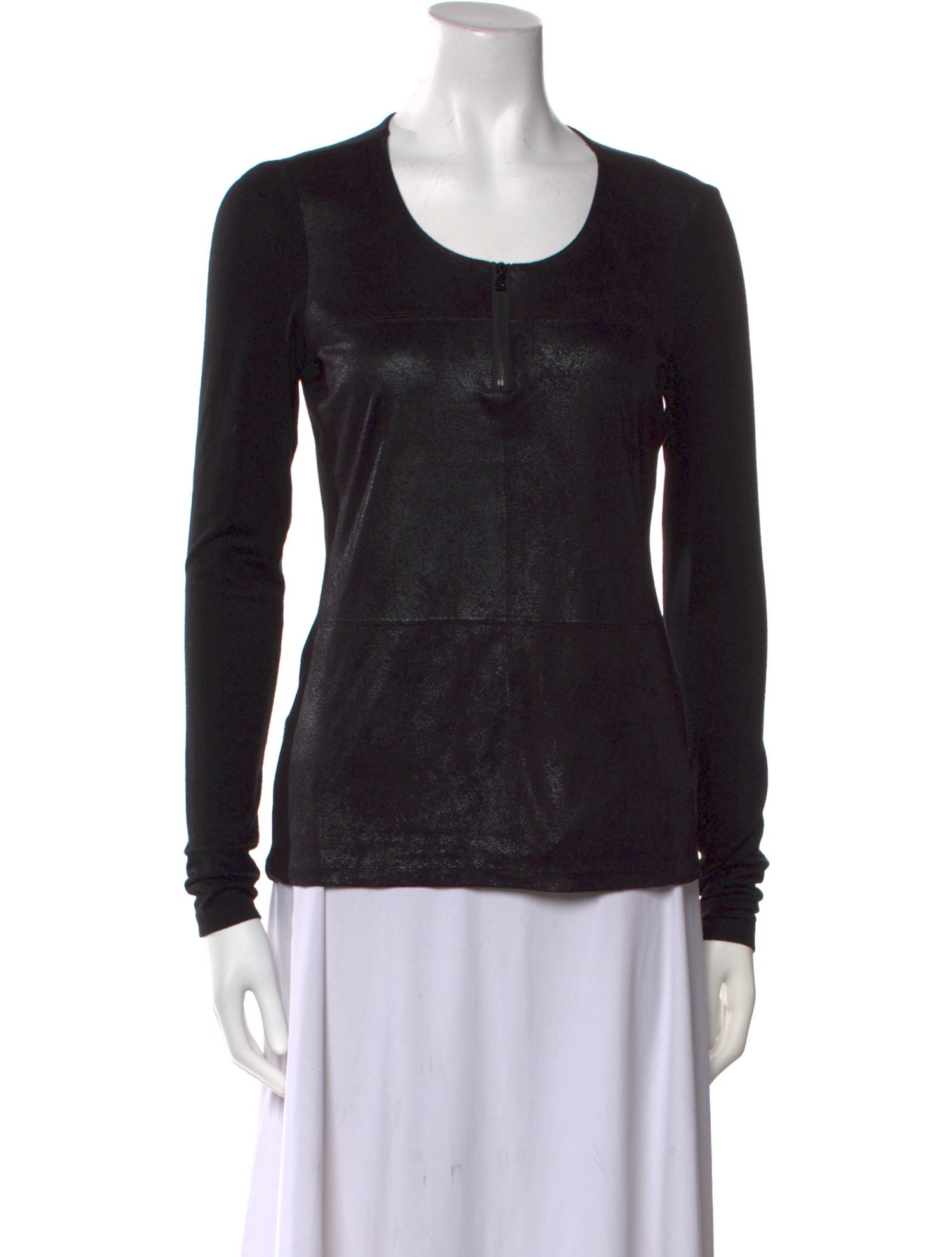 Neiman Marcus Scoop Neck Long Sleeve Top