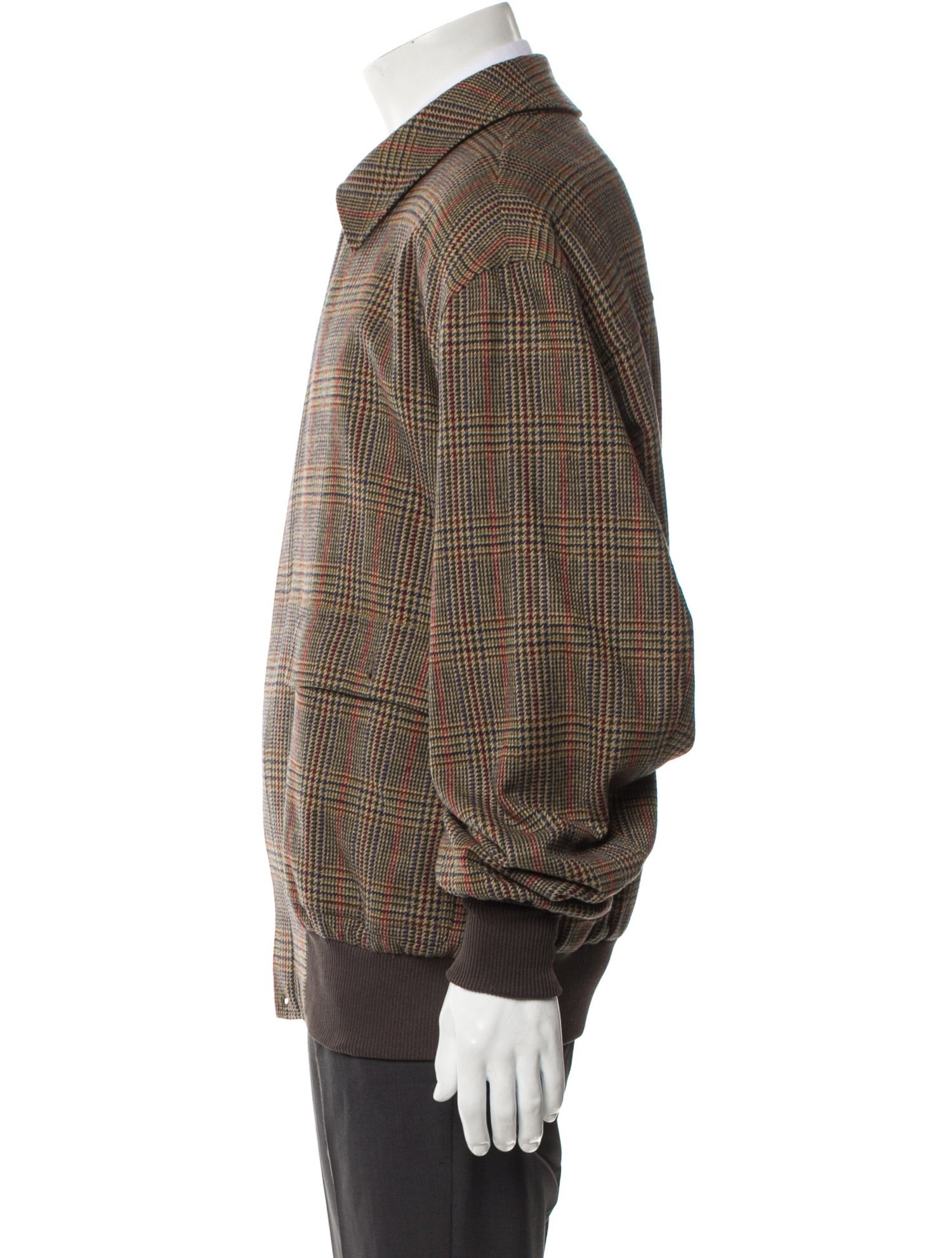 Neiman Marcus Wool Plaid Print Bomber Jacket