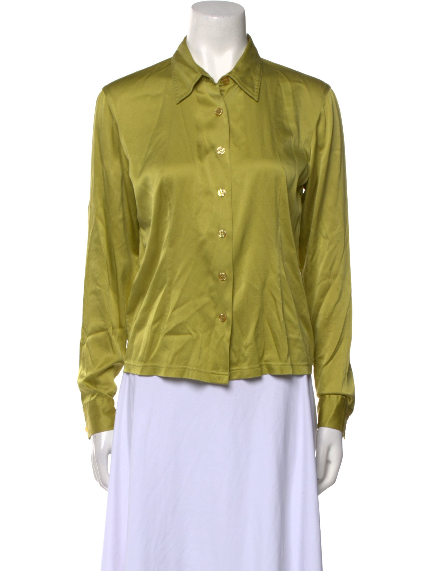 Neiman Marcus Silk Long Sleeve Button-Up Top