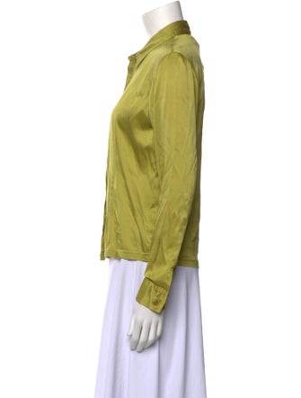 Neiman Marcus Silk Long Sleeve Button-Up Top