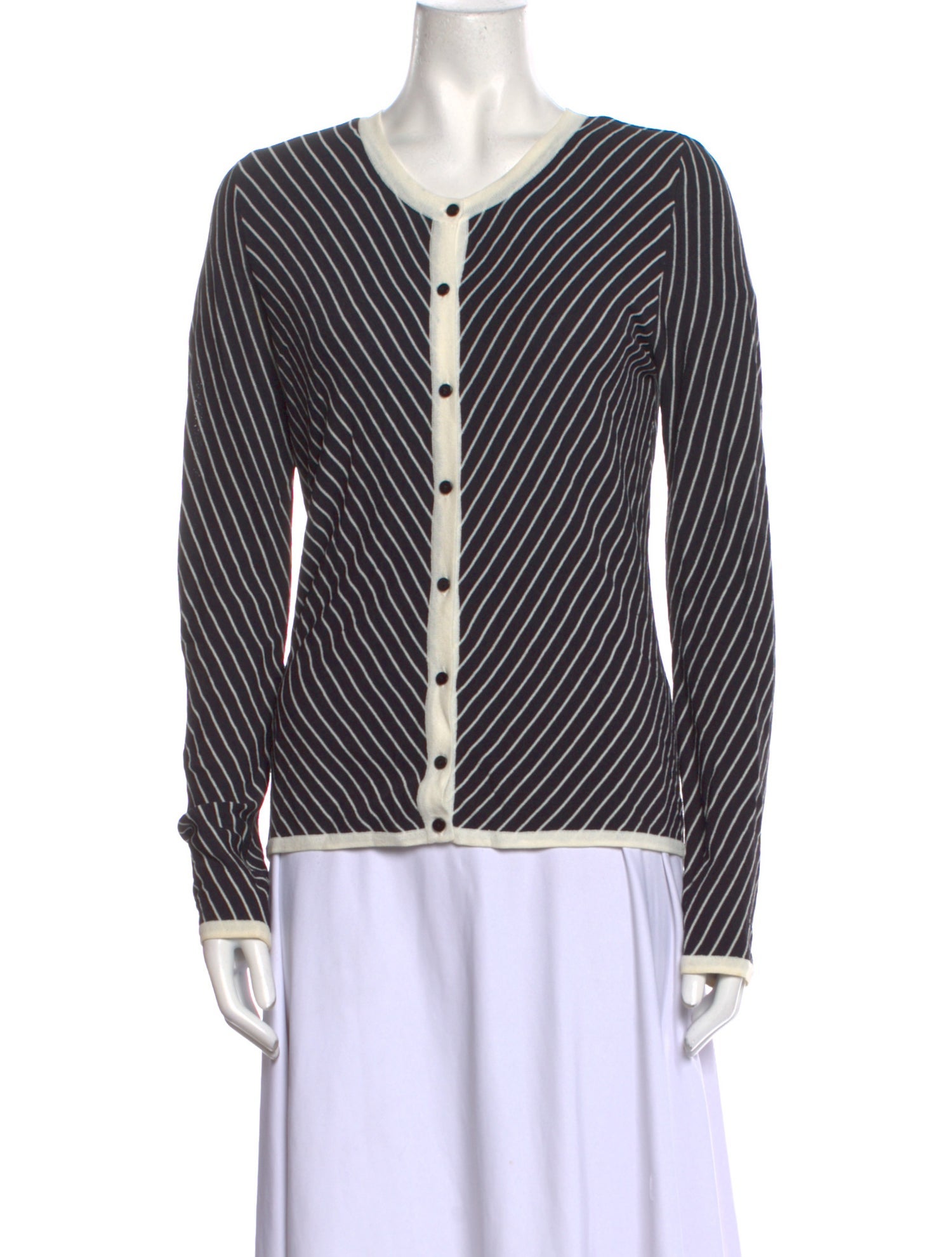 Neiman Marcus Striped V-Neck Top