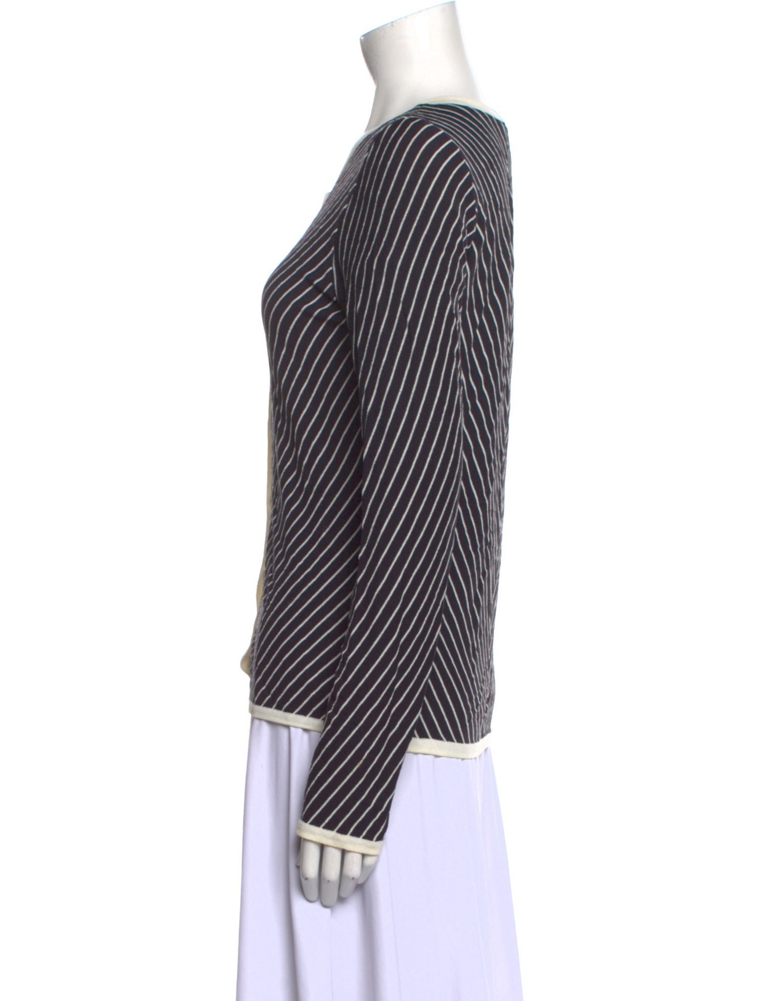 Neiman Marcus Striped V-Neck Top