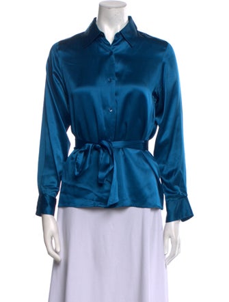 Neiman Marcus Silk Long Sleeve Button-Up Top