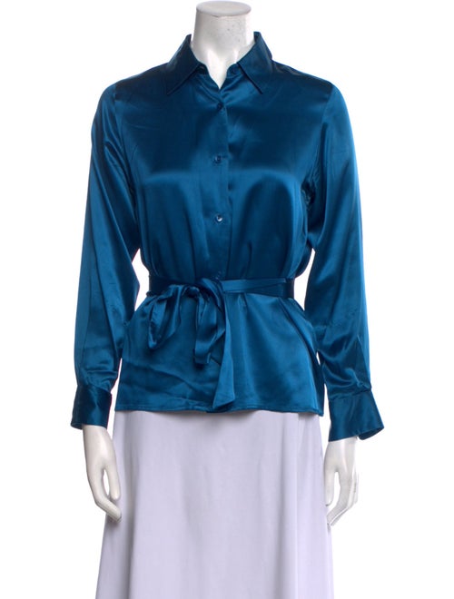 Neiman Marcus Silk Long Sleeve Button-Up Top