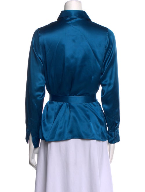 Neiman Marcus Silk Long Sleeve Button-Up Top