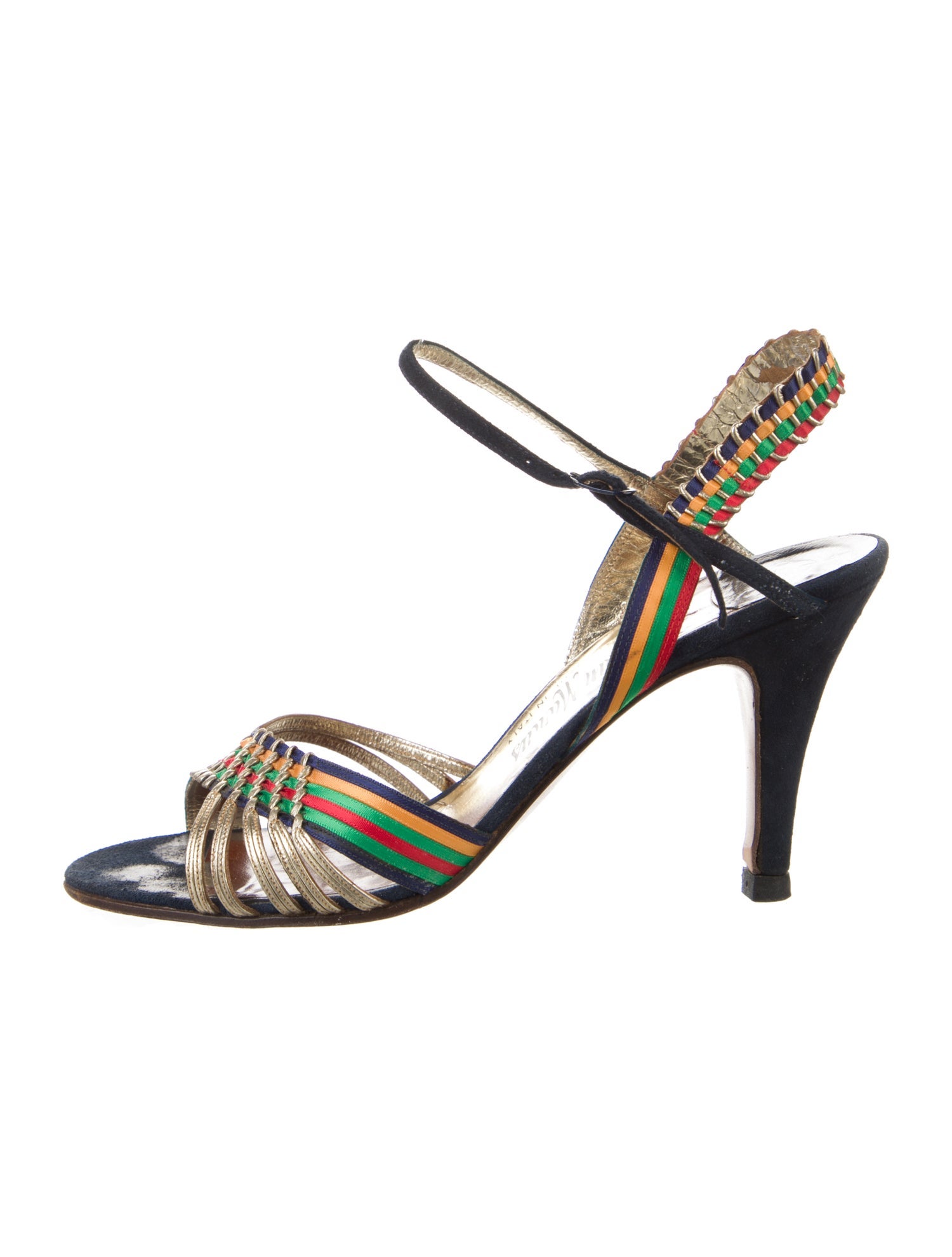 Neiman Marcus Leather Striped Slingback Sandals