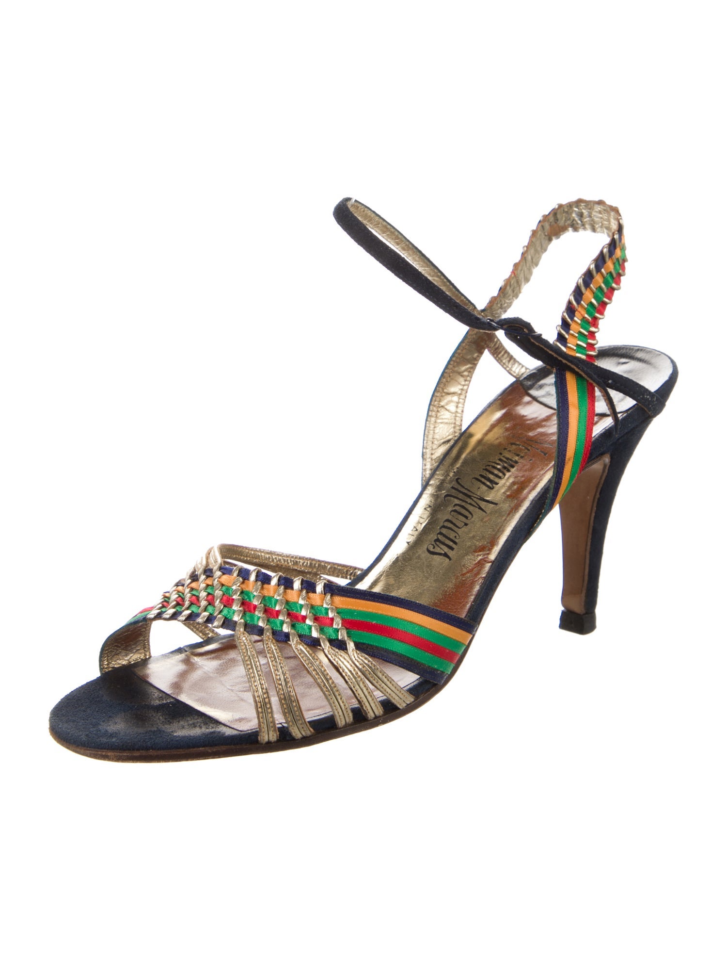 Neiman Marcus Leather Striped Slingback Sandals