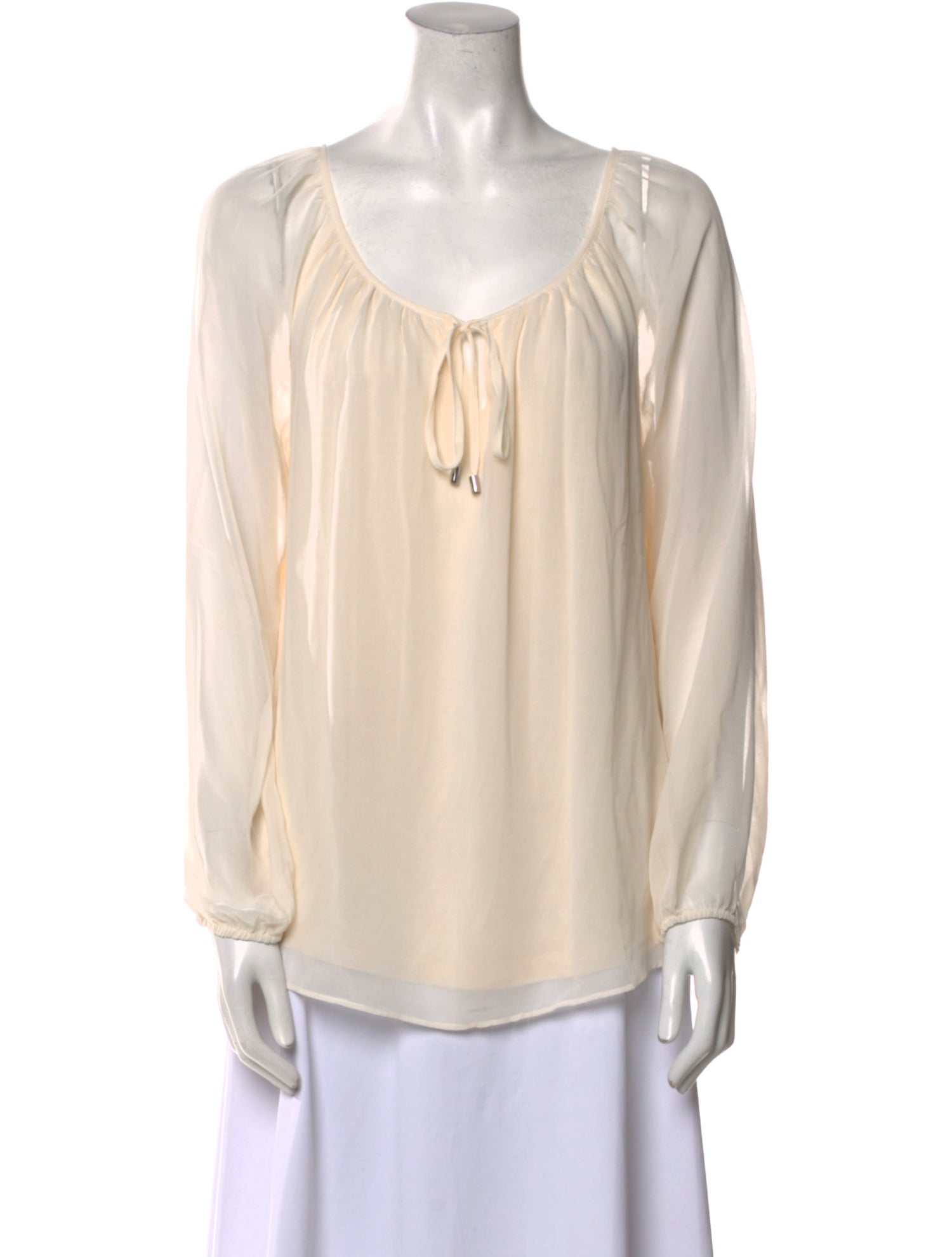 Neiman Marcus Scoop Neck Long Sleeve Blouse