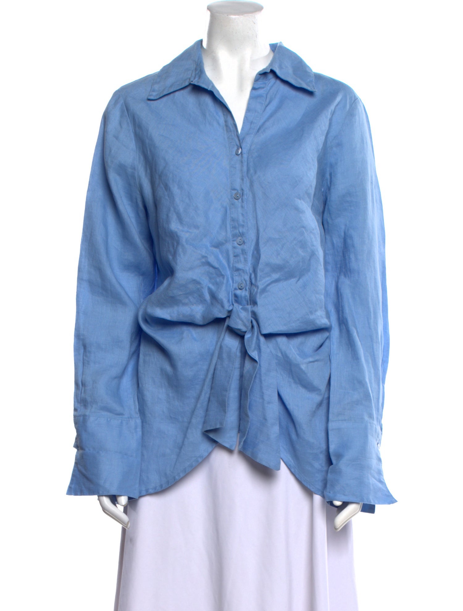 Neiman Marcus Linen Long Sleeve Button-Up Top