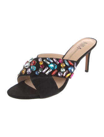 Neiman Marcus Suede Crystal Embellishments Slides