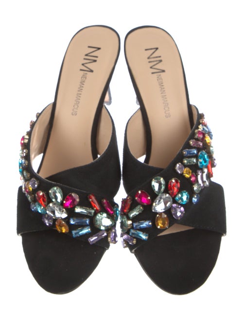 Neiman Marcus Suede Crystal Embellishments Slides
