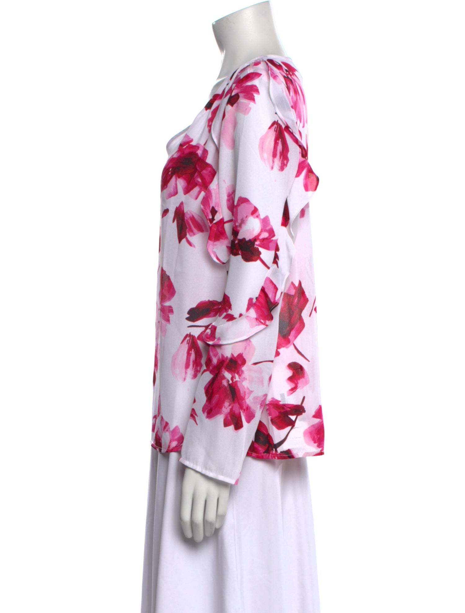 Neiman Marcus Floral Print V-Neck Blouse