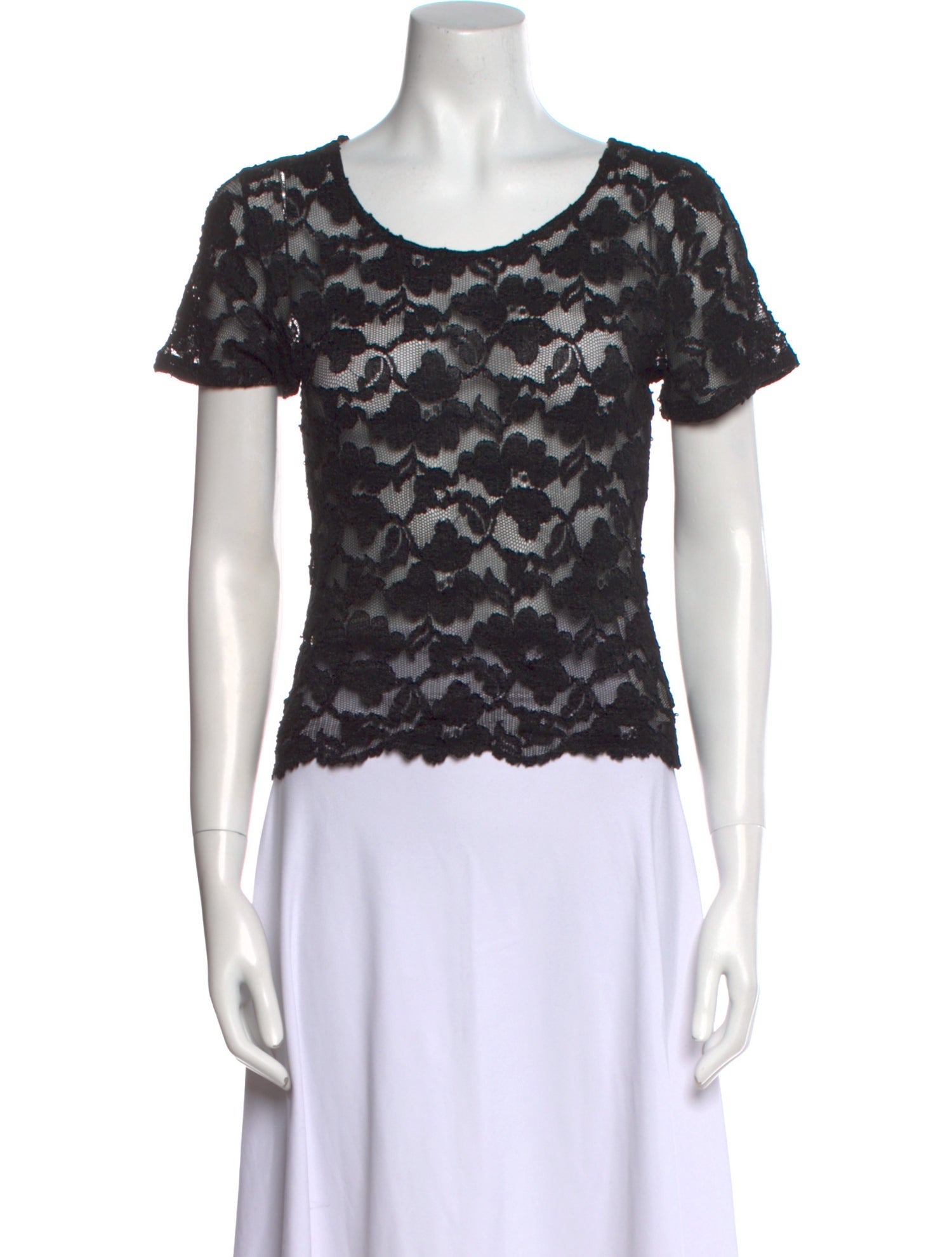 Neiman Marcus Lace Pattern Scoop Neck Top
