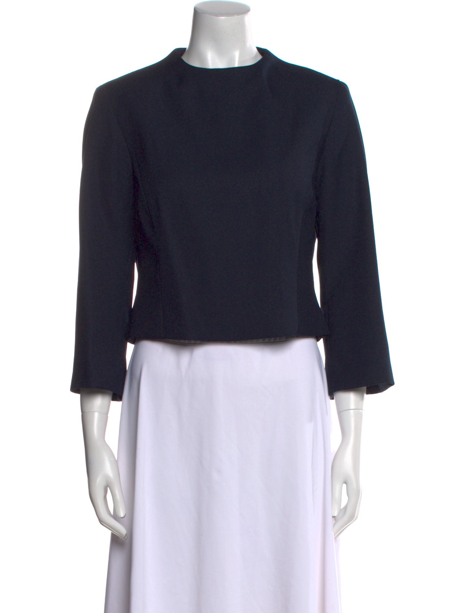 Neiman Marcus Crew Neck Three-Quarter Sleeve Crop Top