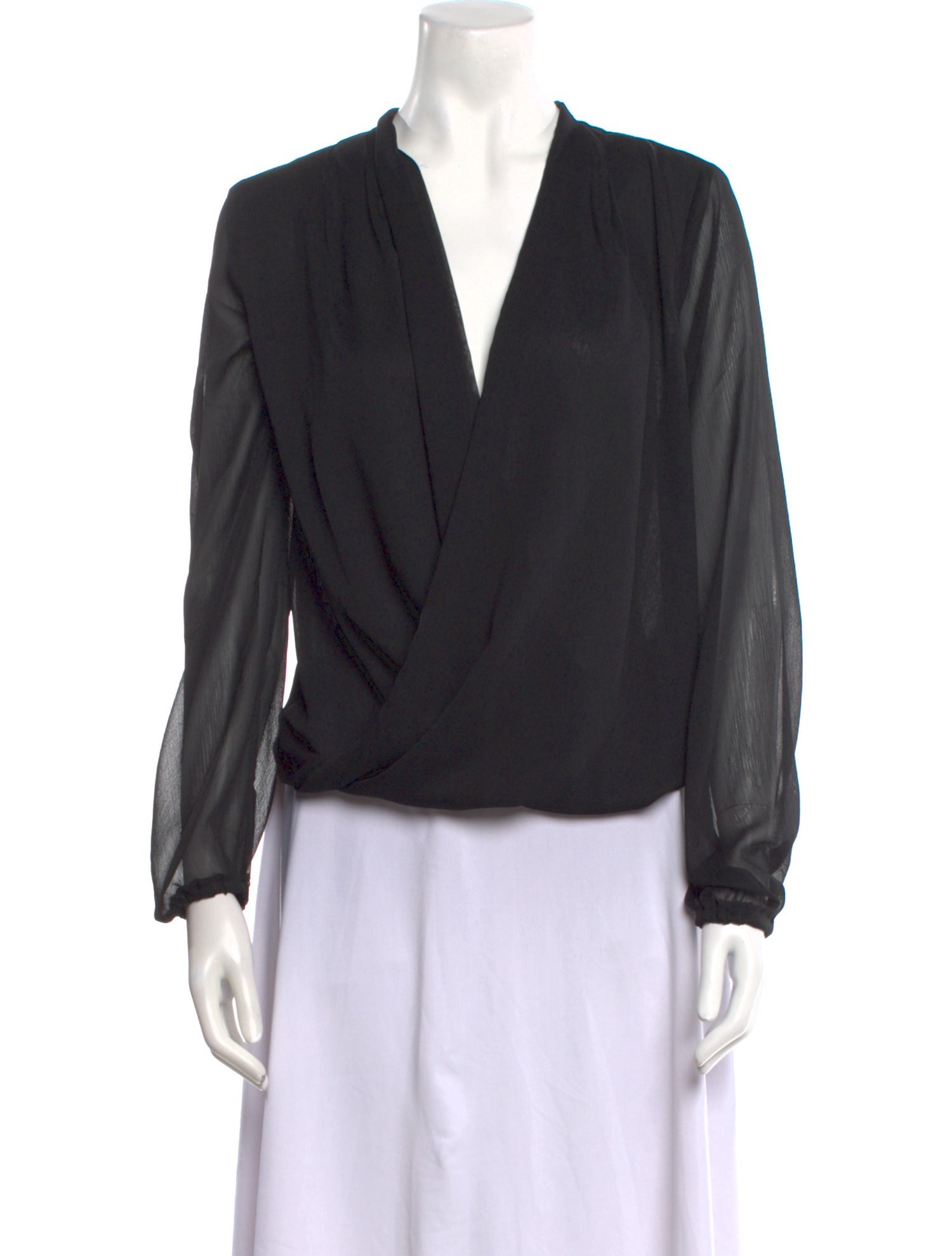 Neiman Marcus Plunge Neckline Long Sleeve Blouse