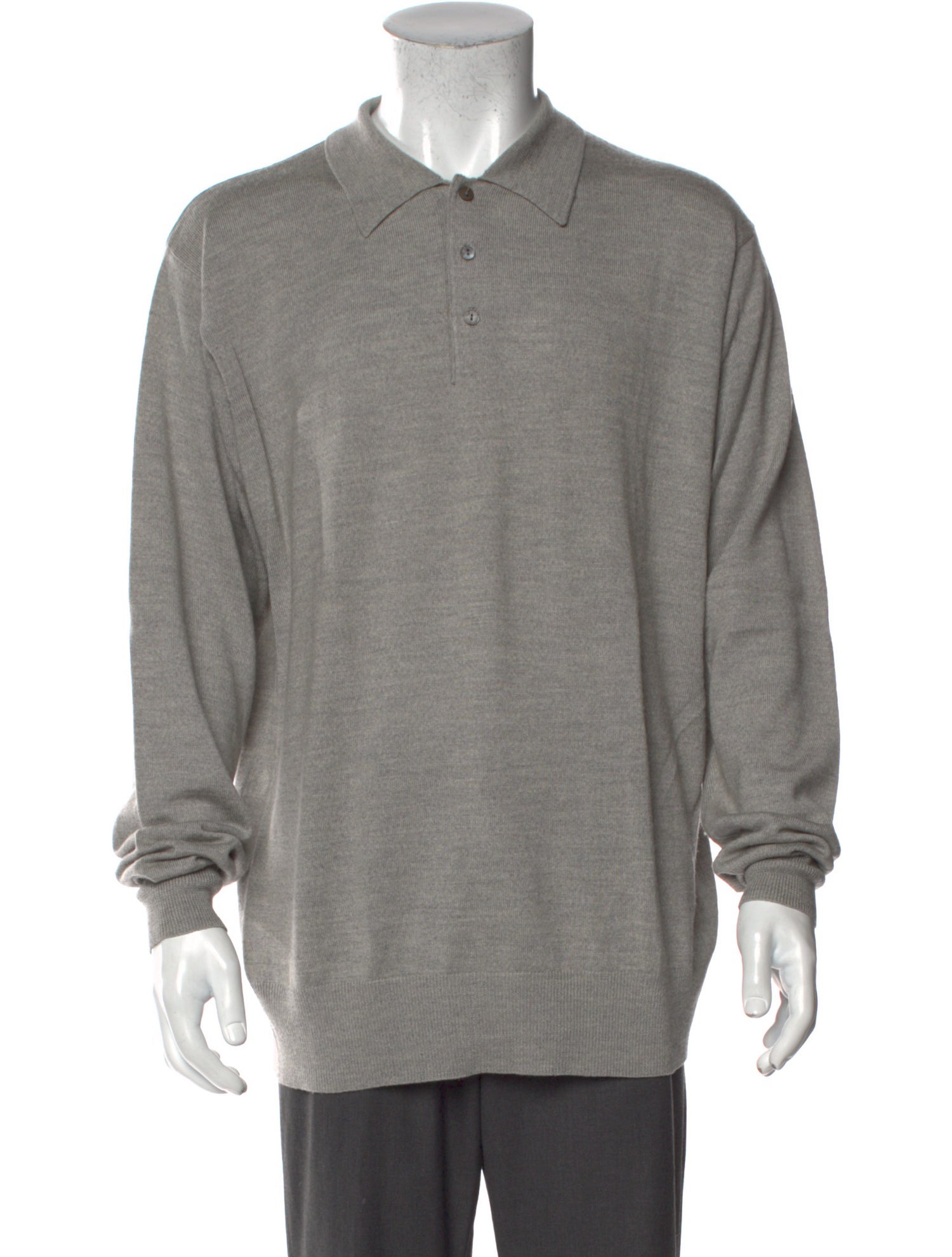 Neiman Marcus Merino Wool Crew Neck Polo Sweater