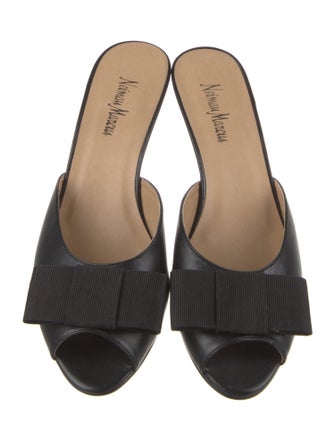 Neiman Marcus Leather Bow Accents Slides