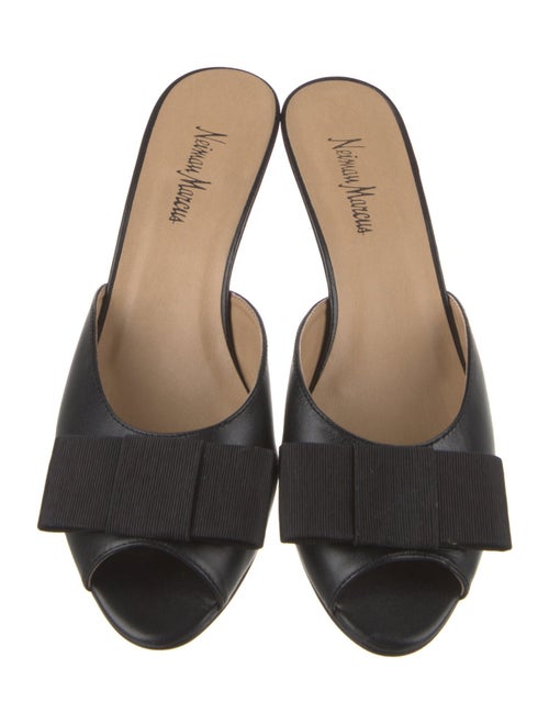 Neiman Marcus Leather Bow Accents Slides