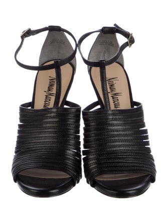 Neiman Marcus Patent Leather T-Strap Sandals