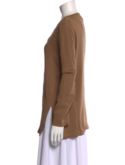 Neiman Marcus Silk V-Neck Button-Up Top