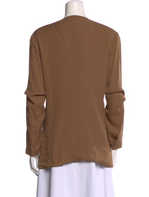 Neiman Marcus Silk V-Neck Button-Up Top