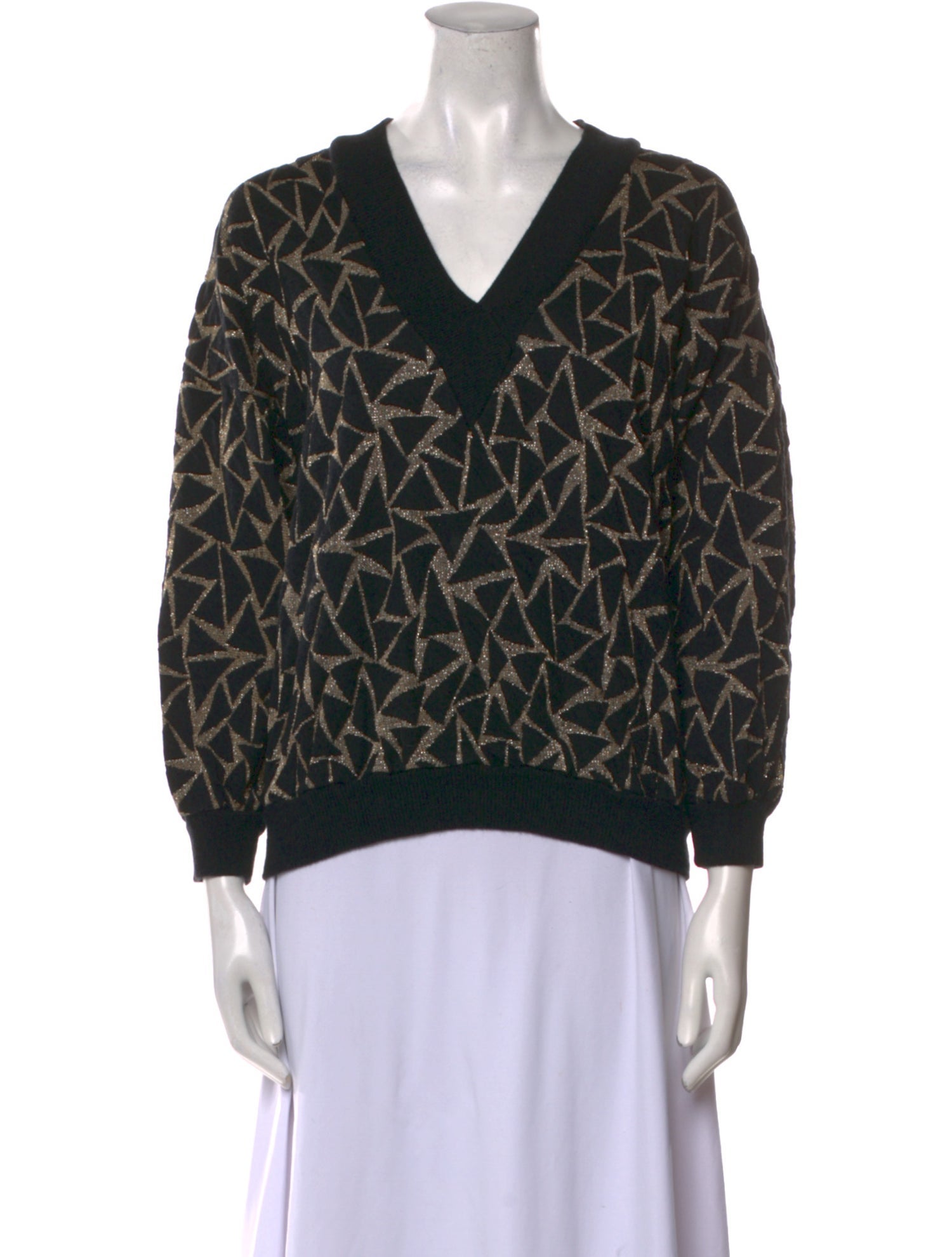 Neiman Marcus Printed V-Neck Sweater