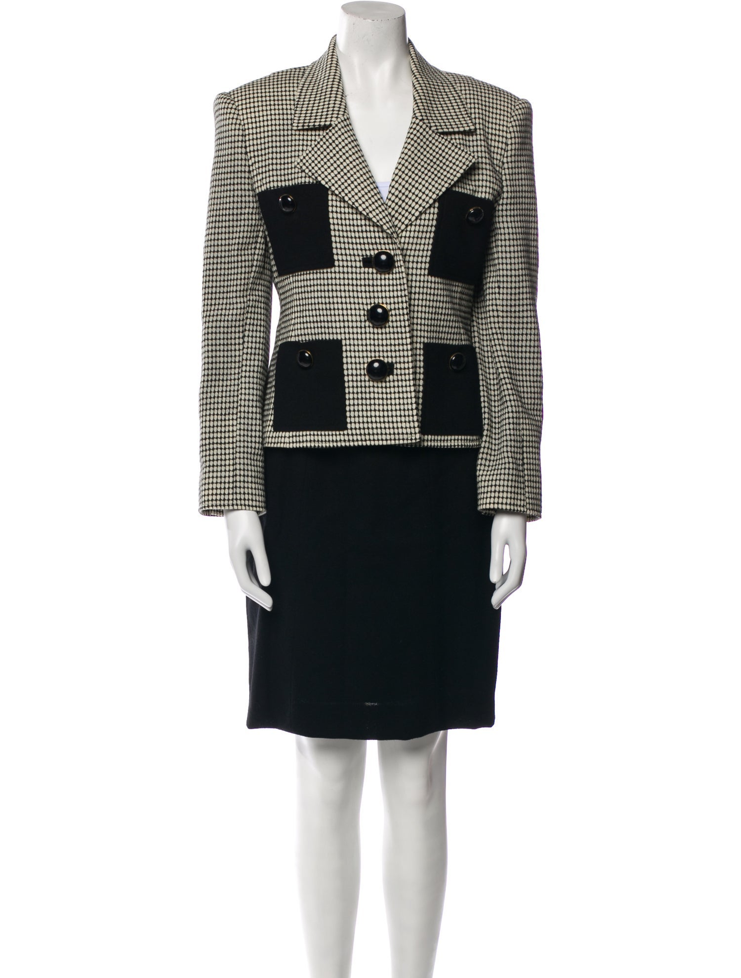 Neiman Marcus Wool Colorblock Pattern Skirt Suit