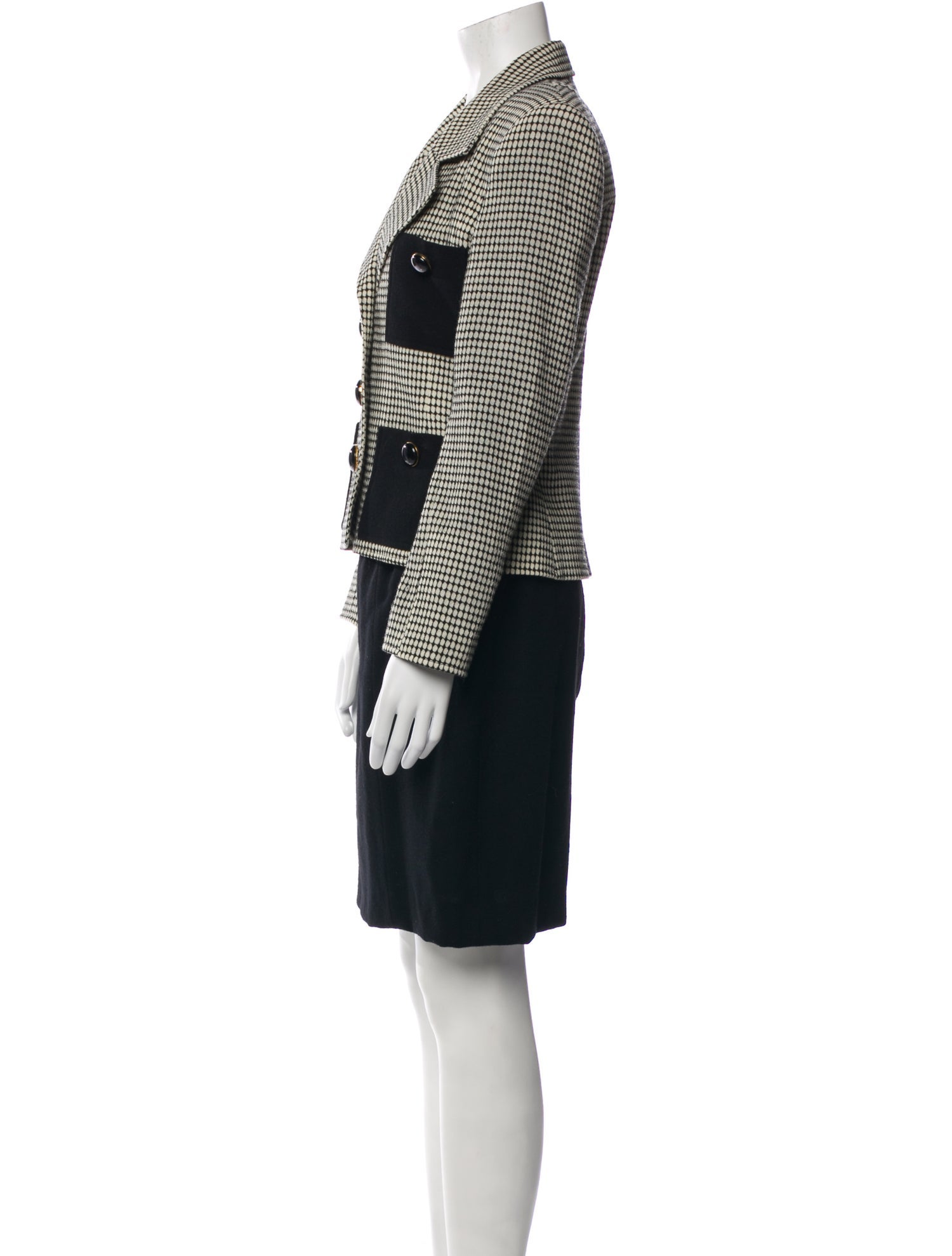 Neiman Marcus Wool Colorblock Pattern Skirt Suit