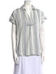 Neiman Marcus Striped Short Sleeve Button-Up Top
