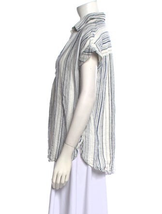 Neiman Marcus Striped Short Sleeve Button-Up Top