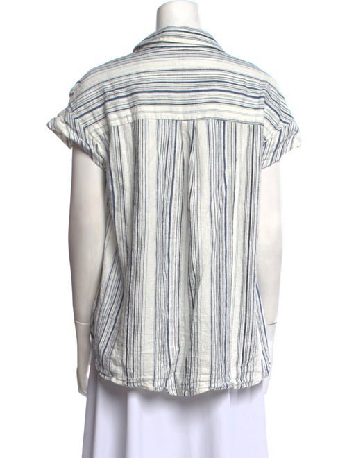 Neiman Marcus Striped Short Sleeve Button-Up Top