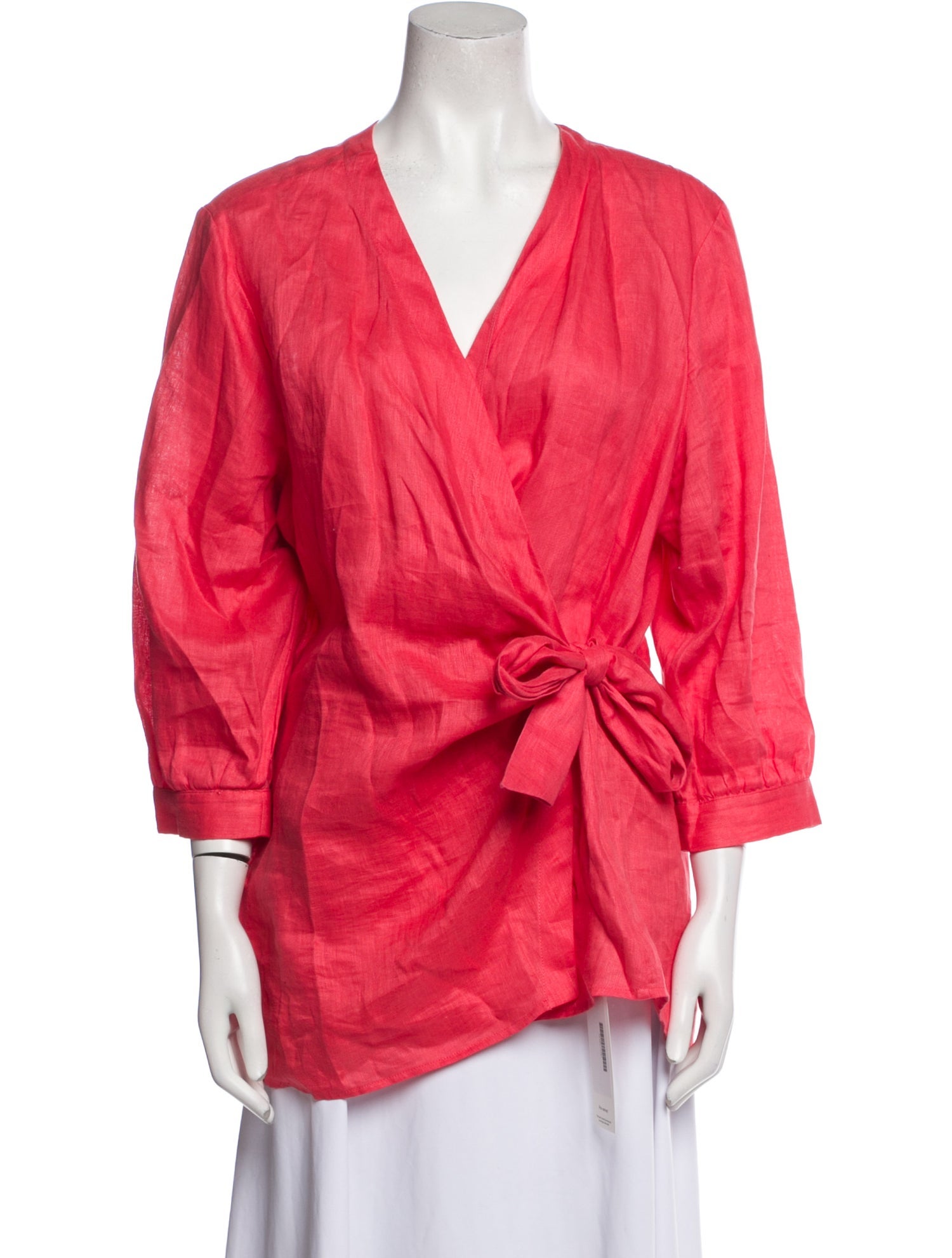 Neiman Marcus Linen V-Neck Blouse