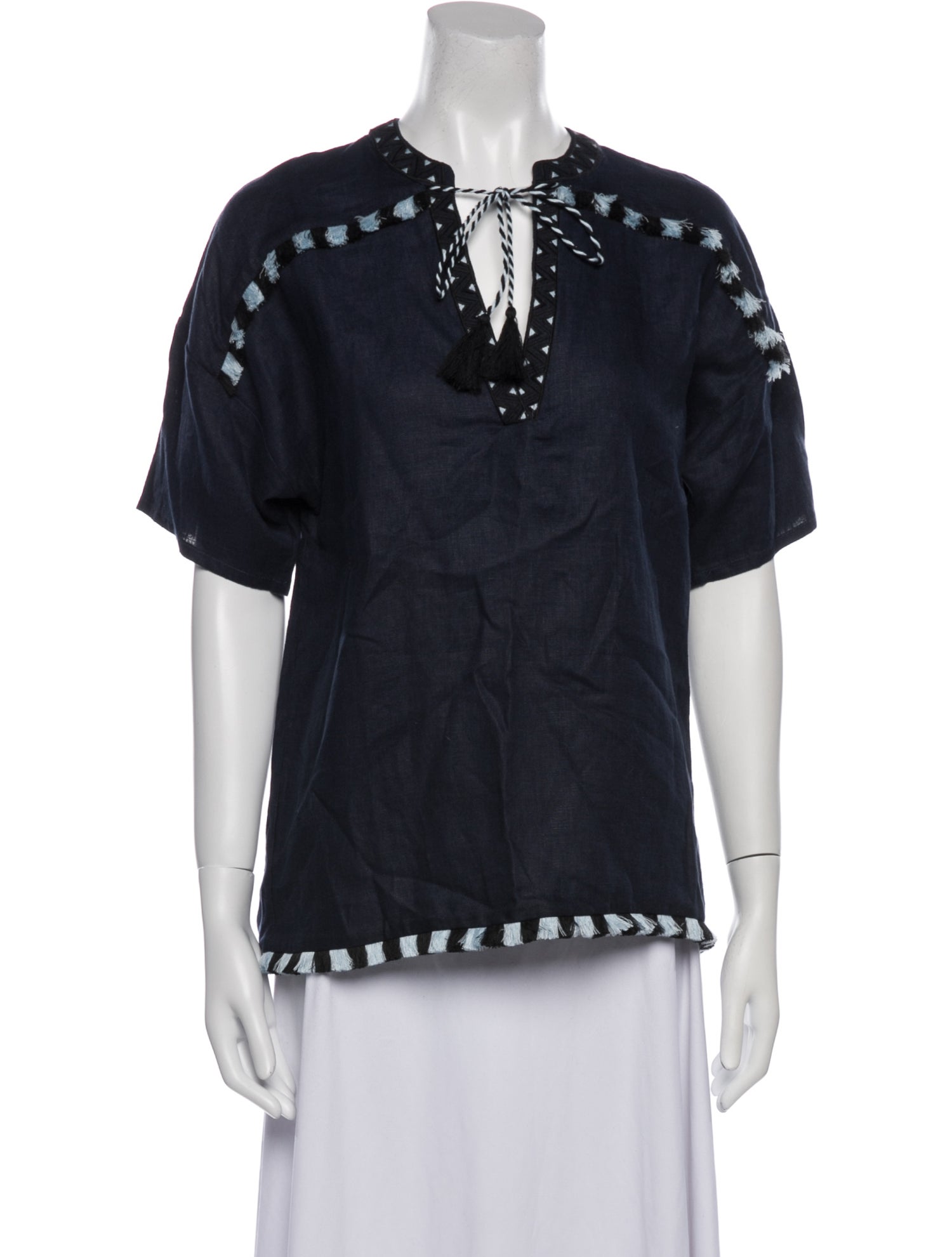 Neiman Marcus Linen V-Neck Tunic