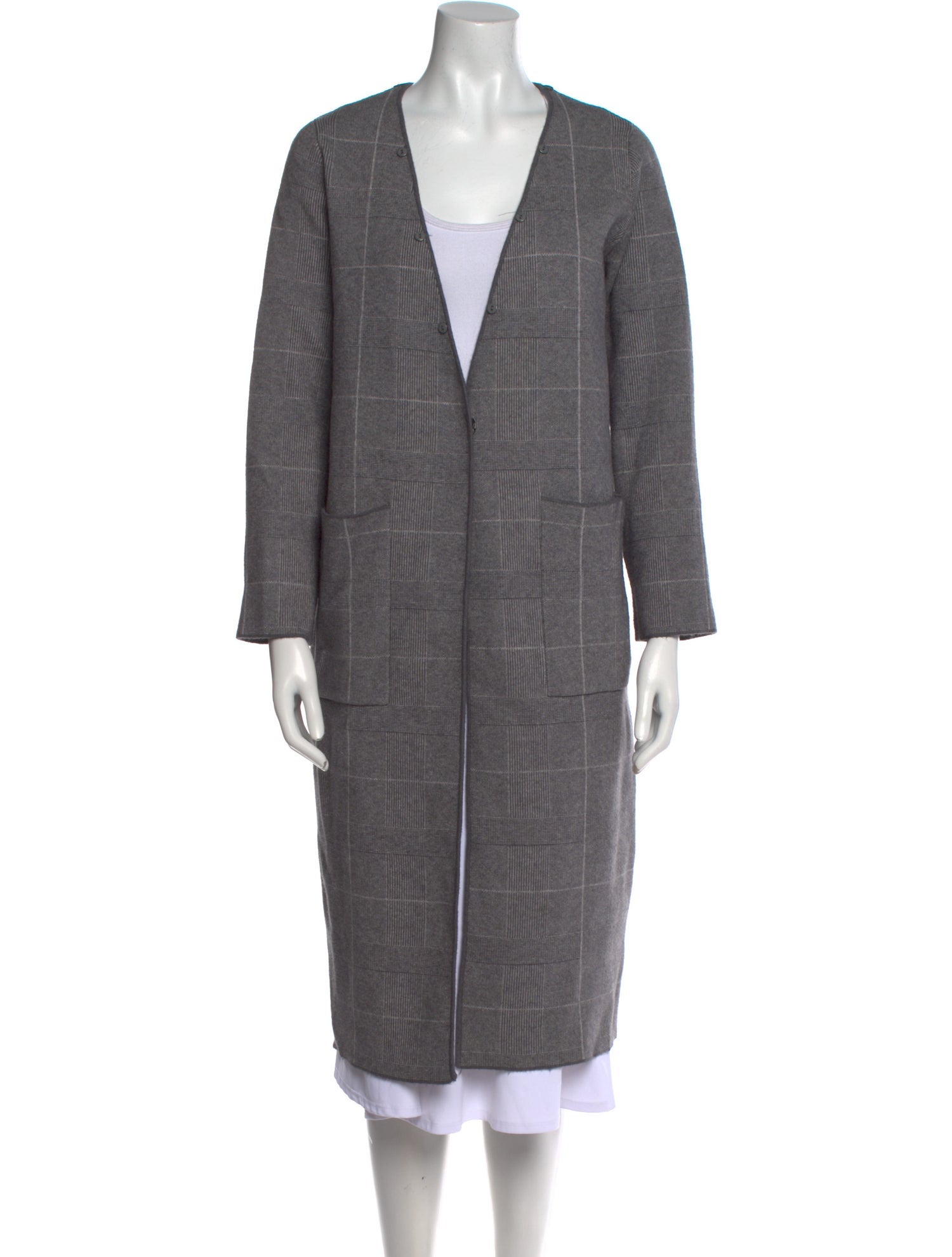 Neiman Marcus Plaid Print V-Neck Sweater