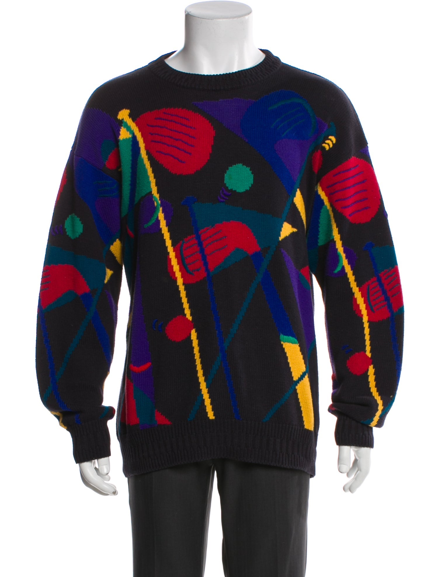 Neiman Marcus Printed Crew Neck Pullover