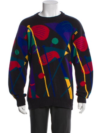 Neiman Marcus Printed Crew Neck Pullover