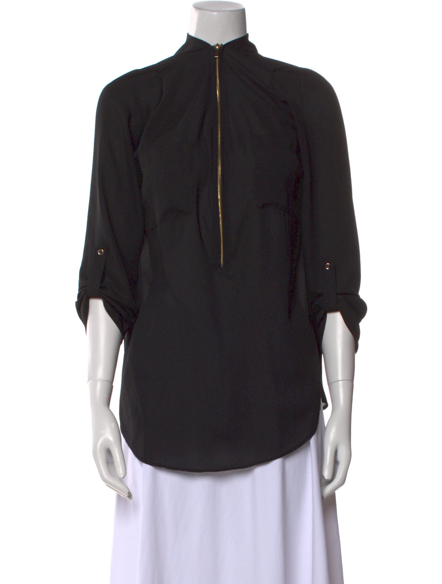 Neiman Marcus Mock Neck Three-Quarter Sleeve Blouse