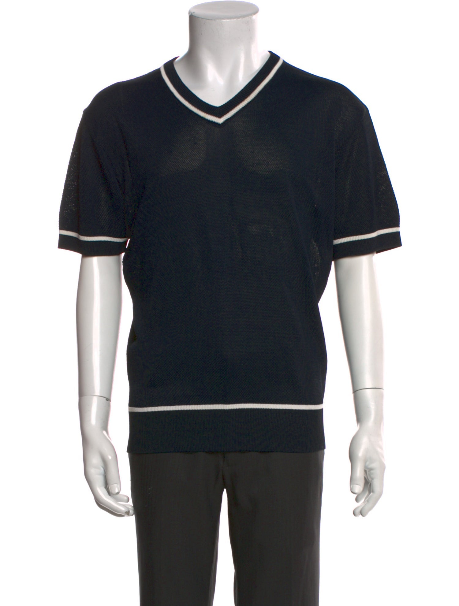 Neiman Marcus Striped V-Neck T-Shirt