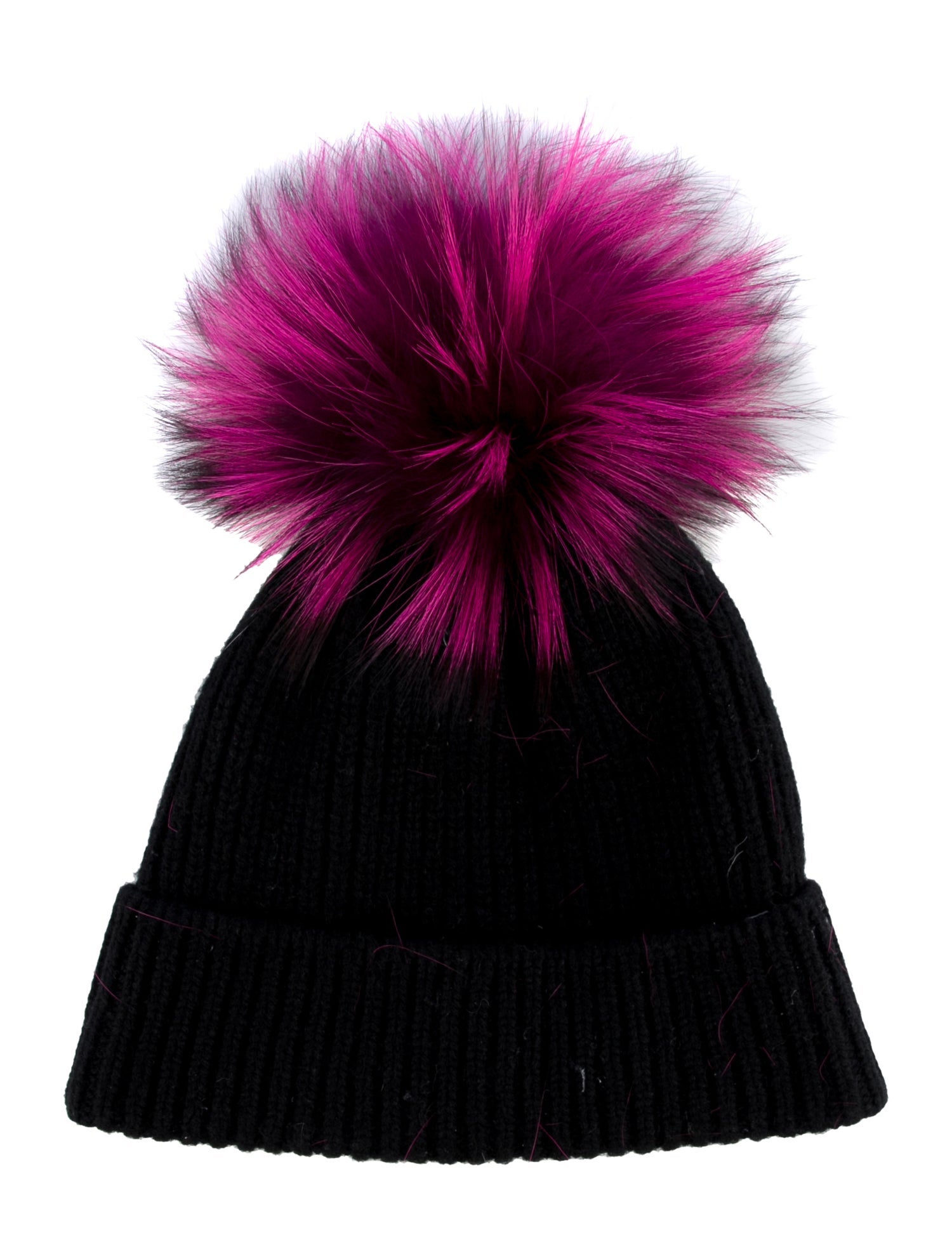 Neiman Marcus Knit Cashmere Fox Fur Pompom Beanie