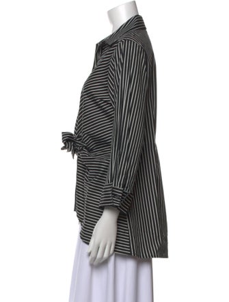 Neiman Marcus Striped Three-Quarter Sleeve Button-Up Top