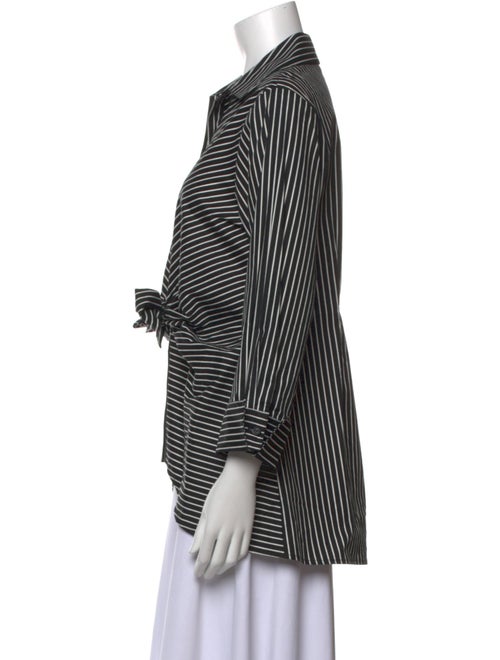 Neiman Marcus Striped Three-Quarter Sleeve Button-Up Top